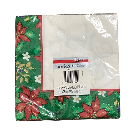 Christmas Dinner Napkins 16" X 16.75" 3 Ply Pack Of 16 Poinsettia Holiday - Picture 2 of 3
